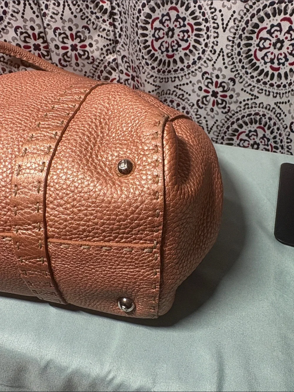 Fendi Selleria Linda Metallic Bronze Leather Satchel Bag